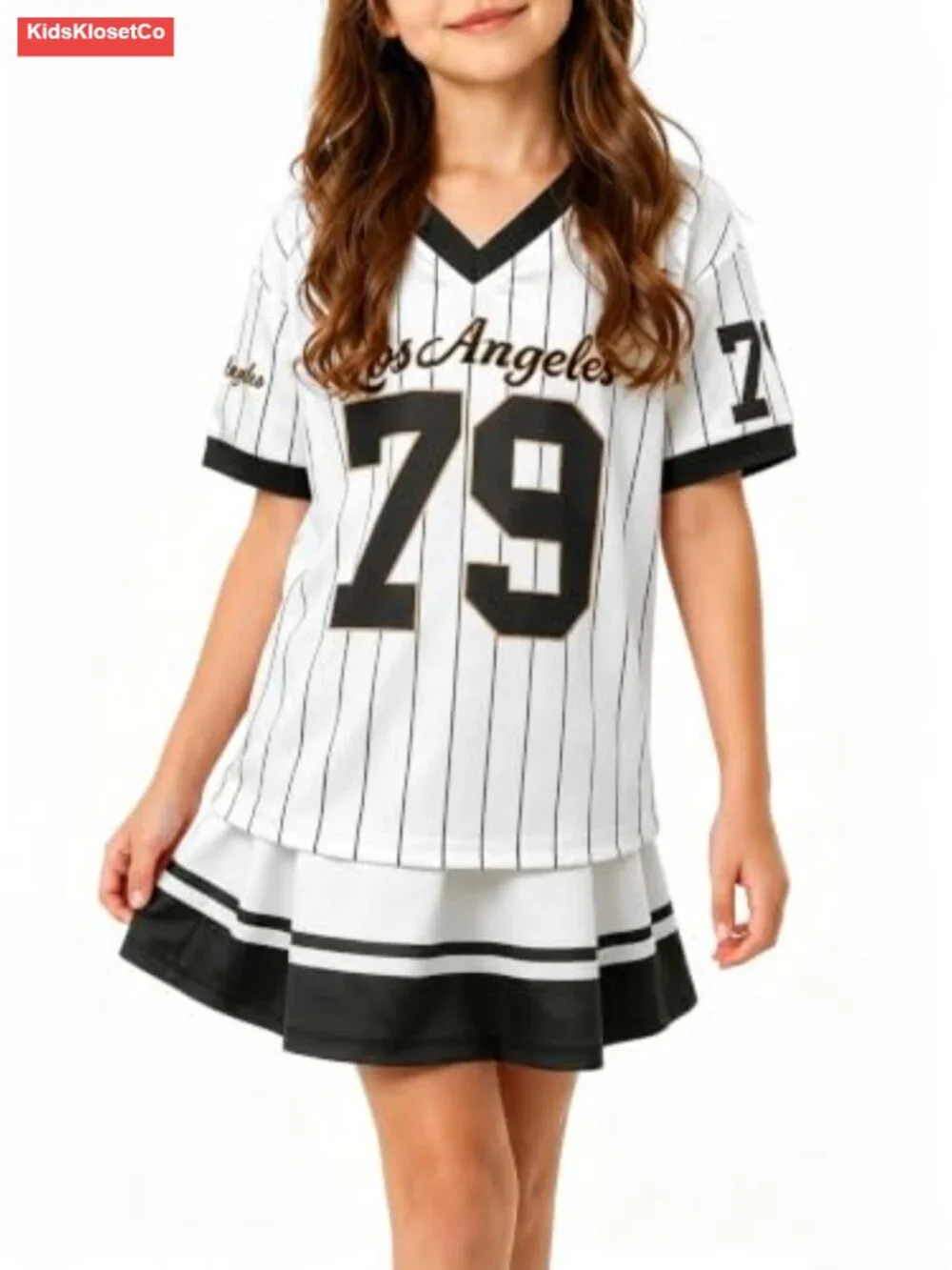Girls 2 Piece Skirt Set Jersey Outfit Short Sleeve V Neck - Sizes 5-14